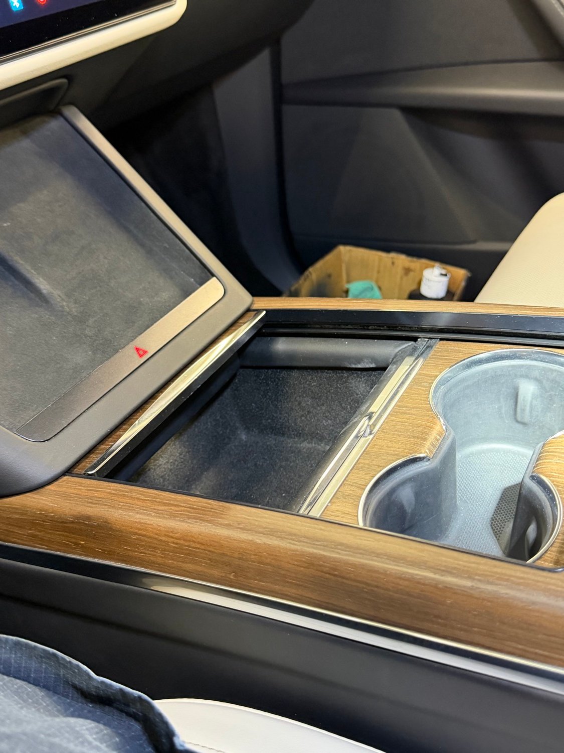 Tesla wood center console after restoration
