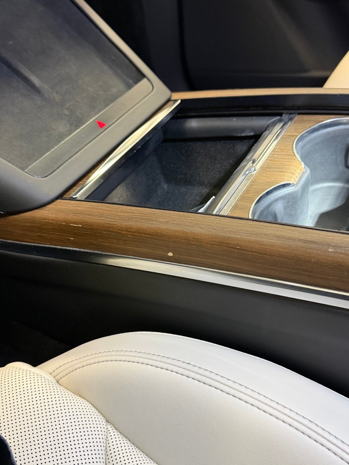 Wood center console before restoration