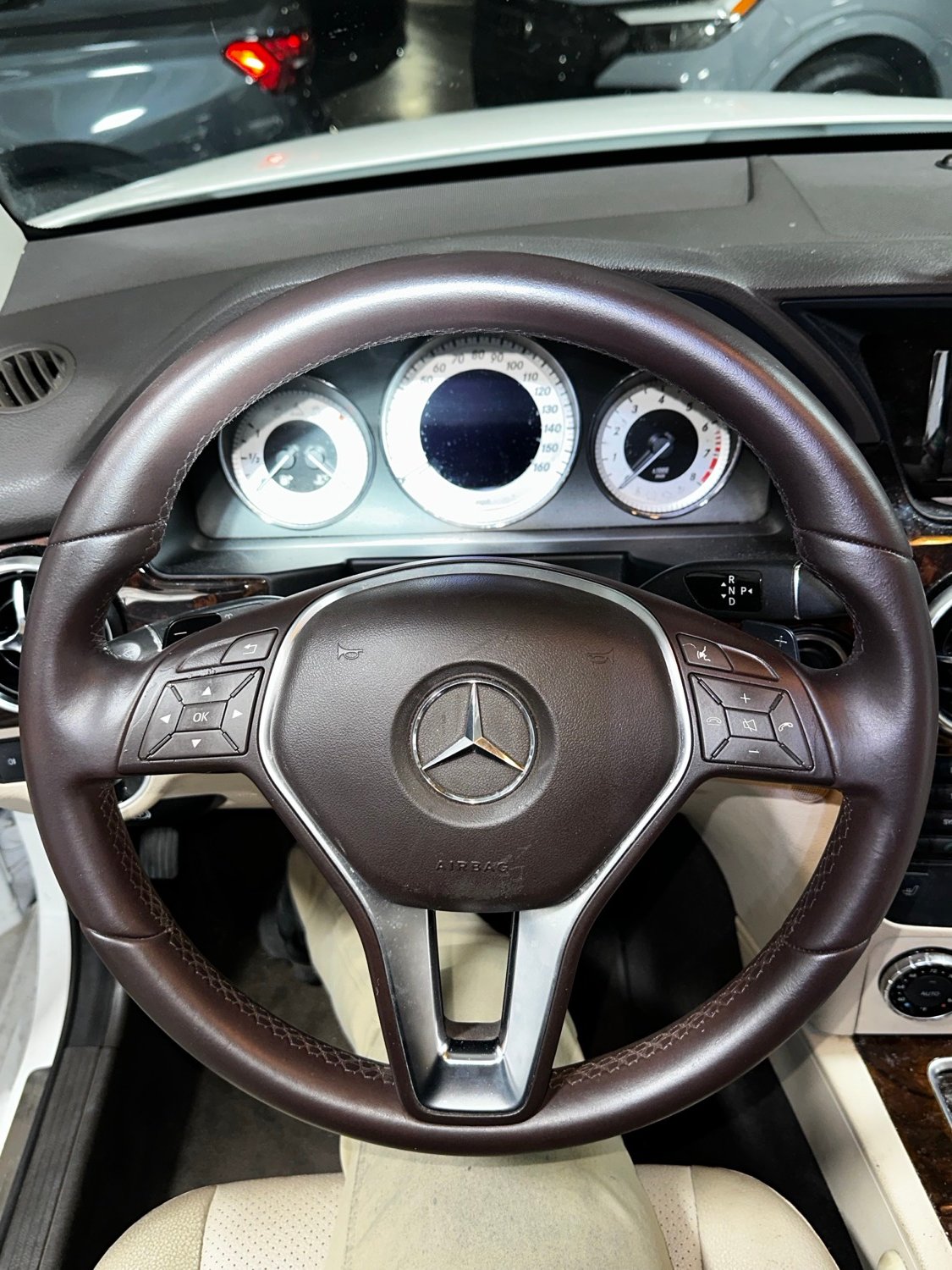 Mercedes brown leather steering wheel after restoration